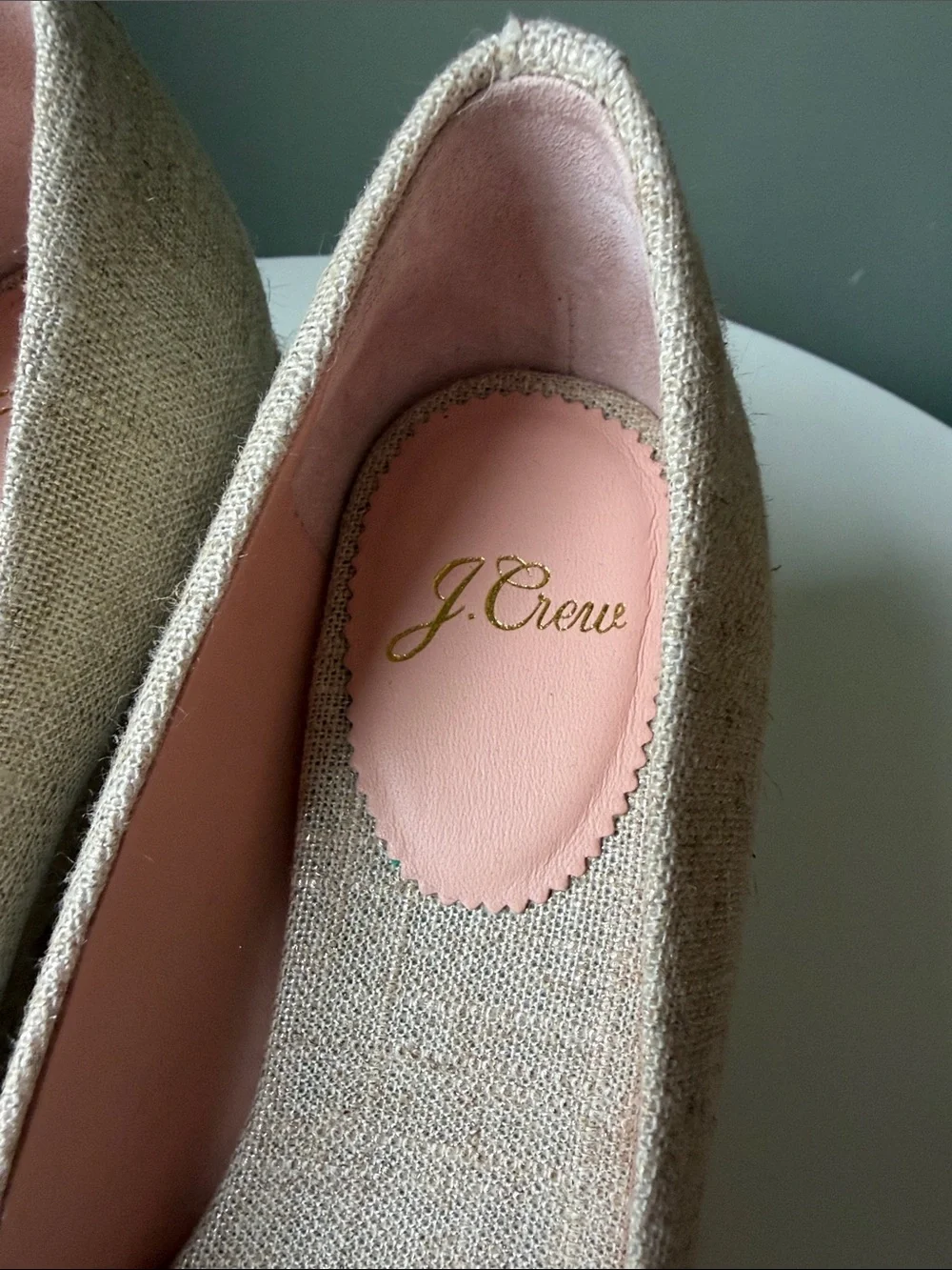 J. CREW Seville Canvas Wedge Espadrille Pumps Beige /Metallic Gold Size 6 NWOB
